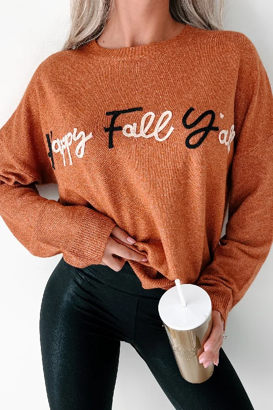 Casual Chic "Happy Fall Y'all" Graphic Sweater (Rust)