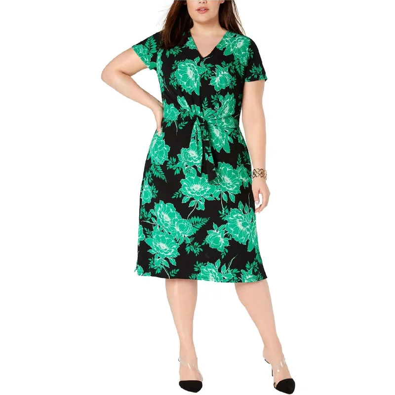 Runway Inspired Wear I-N-C Womens Twist Front Midi Dress, Green, 2X