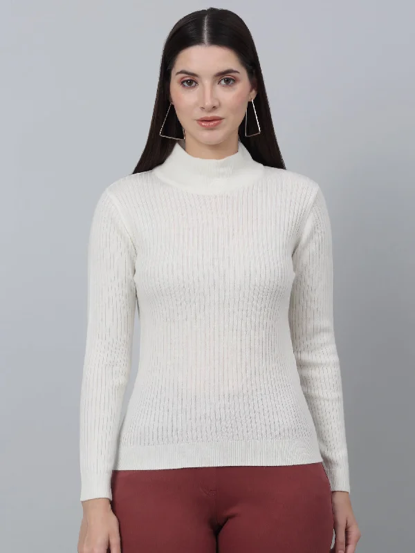 Sale For Women Women's Casual  OffWhite High neck Pullover Sweater