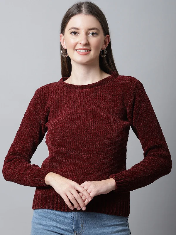 Boutique Styles Women's Casual  Maroon Round neck Pullover Sweater