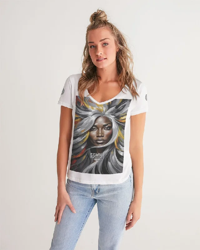 Effortless Chic for Women Black Sister Collection [Part 1 ] Women's All-Over Print V-Neck Tee