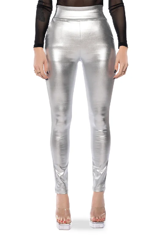 Fashionista Favorites AMMO X AKIRA BIG BOOTY HIGH WAIST FAUX LEATHER PANT IN SILVER