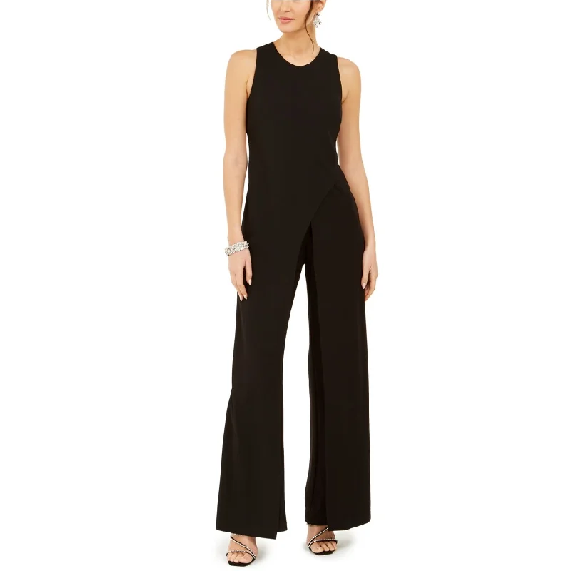 Trendy Street Style Attire Adrianna Papell Womens Overlay Jumpsuit, Black, 6