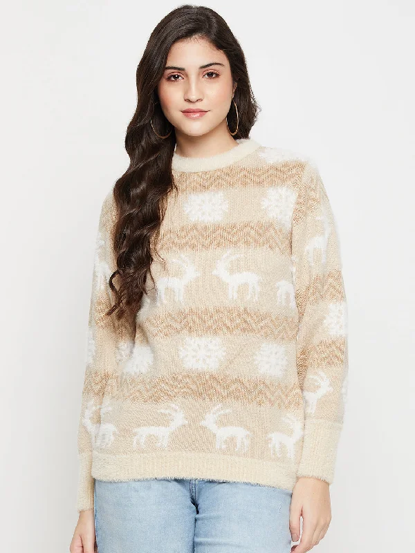 Chic Casual Style Women's Casual  Brown Round neck Pullover Sweater