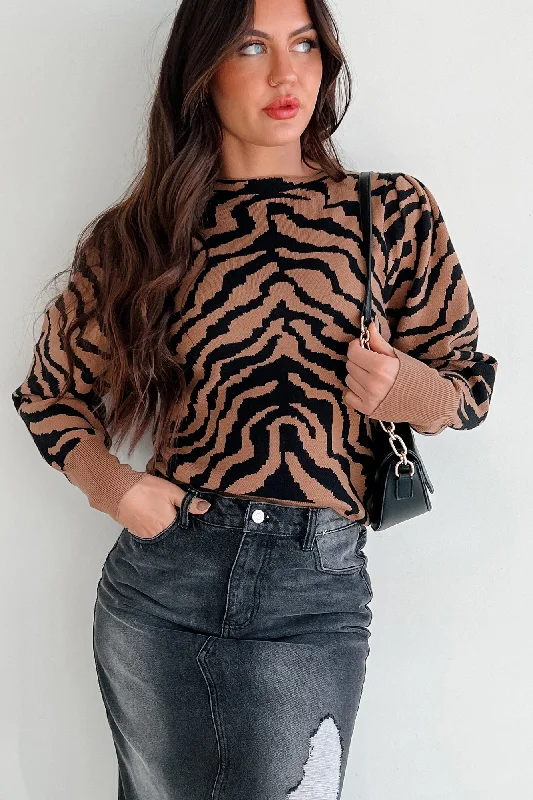 Elegant Women’s Fashion Gone To Far Animal Print Sweater (Camel/Black)