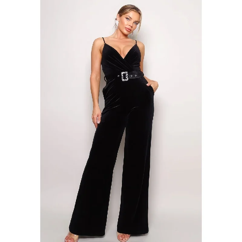 Forward Trendsetter Samba Rhinestone Belt Velvet Jumpsuit