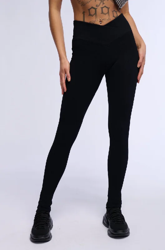 Save Big PAXTON RIBBED CROSS FRONT LEGGING IN BLACK