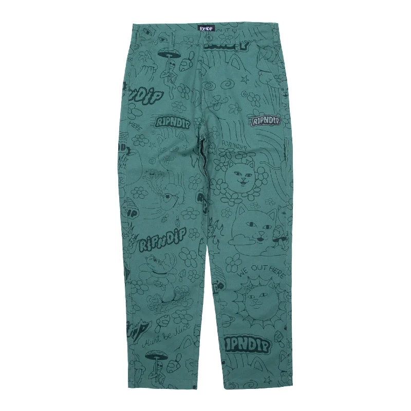 Clothes Of Woman Scribble Cotton Twill Pants (Forest Green)