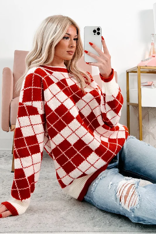 Flash Discount Older Soul Oversized Checker Sweater (Red/Cream)