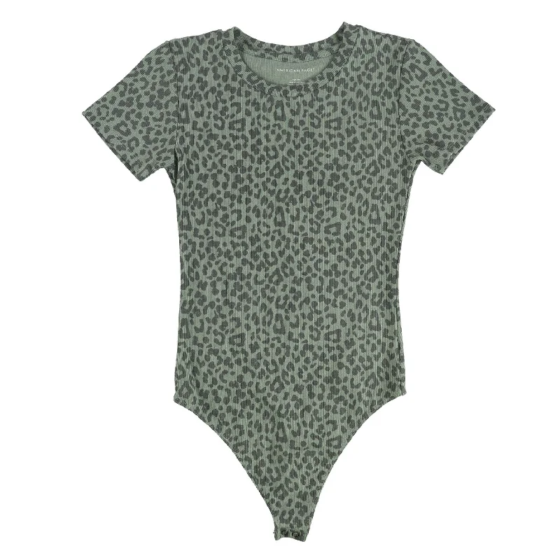 Sale Clothes Online American Eagle Womens Animal Print Bodysuit Jumpsuit, Green, Small