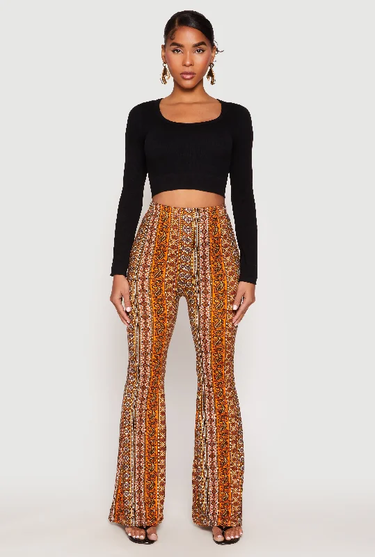 Easygoing Women’s Style Boho Print High Waist Flare Pants