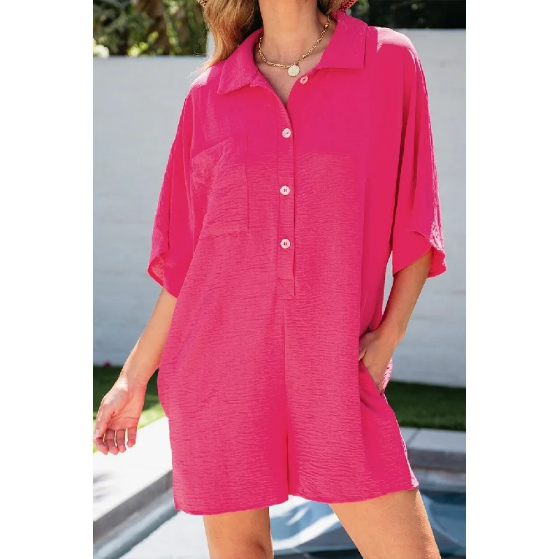 Women Wear Online Nyomi Half Button Collared Loose Romper