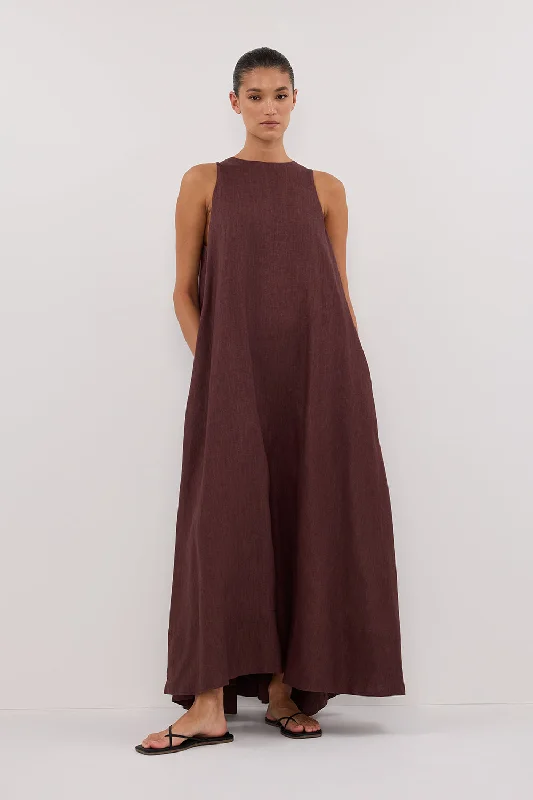 Women Wear Online ISABELLE WALNUT LINEN MIDI DRESS