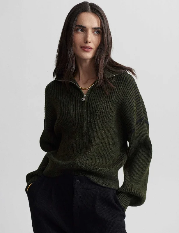 Wardrobe Refresh Carmen Zip-Through Rib Knit - Dark Olive