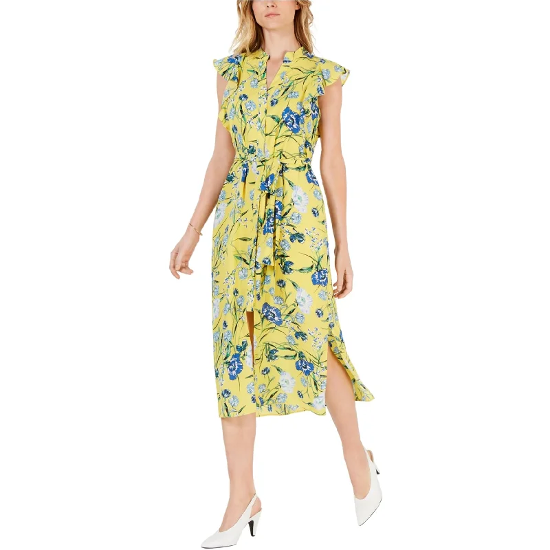 Cutting Edge Fashion maison Jules Womens Printed Flutter Sleeve Midi Dress, Yellow, Medium