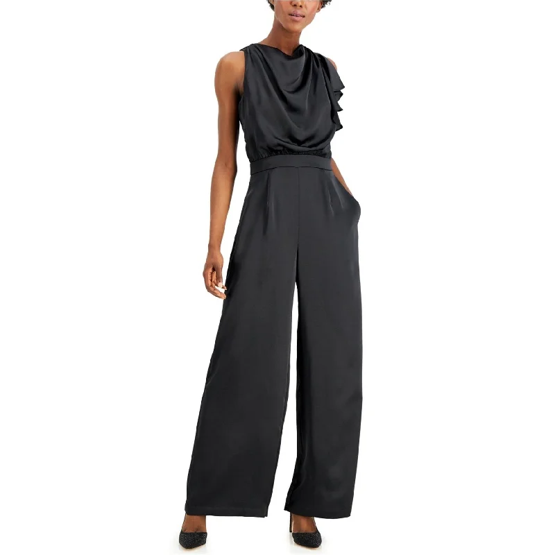 Preppy Style I-N-C Womens Satin Jumpsuit, Black, 4