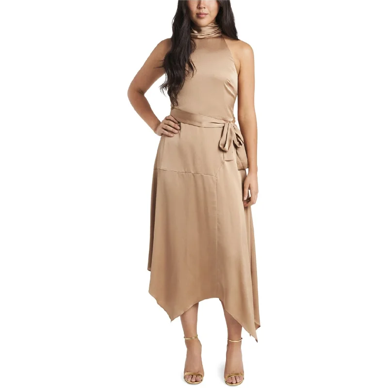 Everyday Basics Vince Camuto Womens Halter Neck Belted Midi Dress, Beige, 10